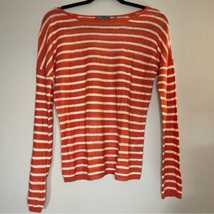 Vince Womens S Top Long Sleeve 100% Linen Orange White Stripe Sweater Top
